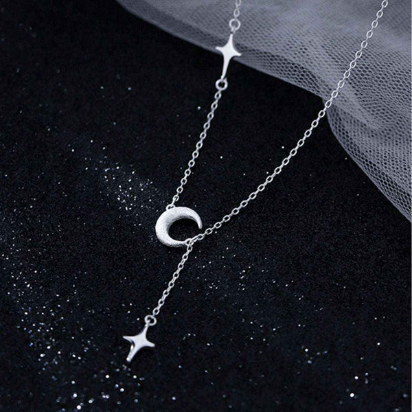 Star and moon pendant necklace in silver-plated alloy — additional view 3