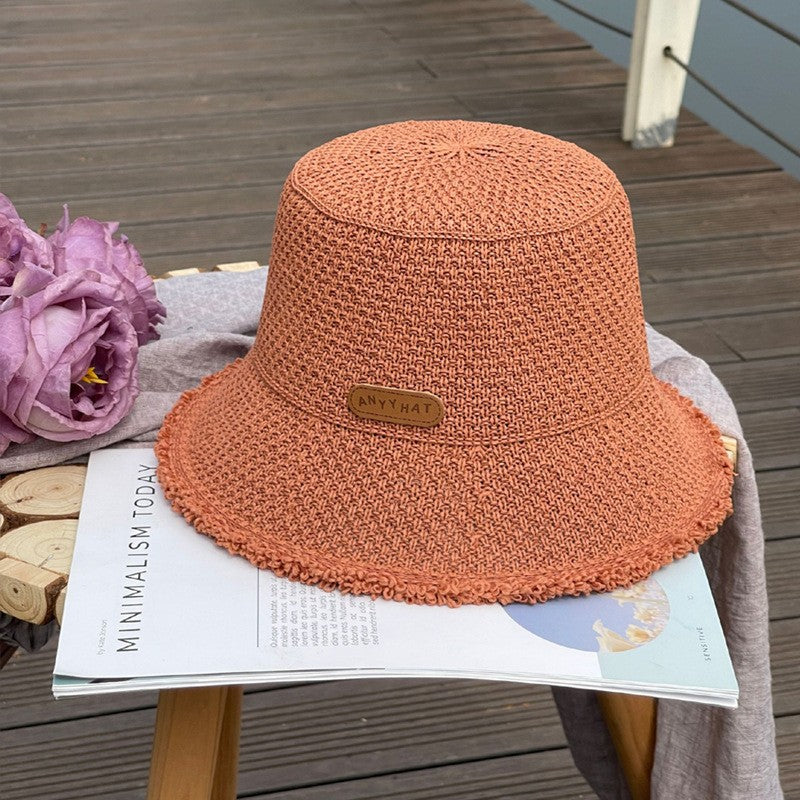 Women's Raw-Edge Bucket Sun Hat-Splashis, Caramel