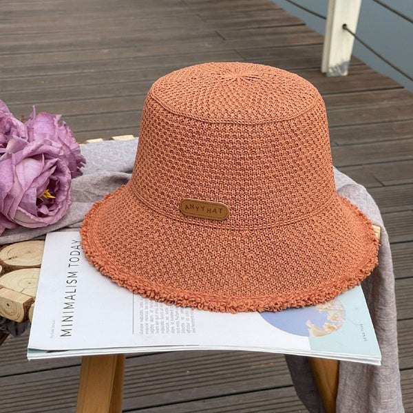 Women's Raw-Edge Bucket Sun Hat-Splashis, Caramel