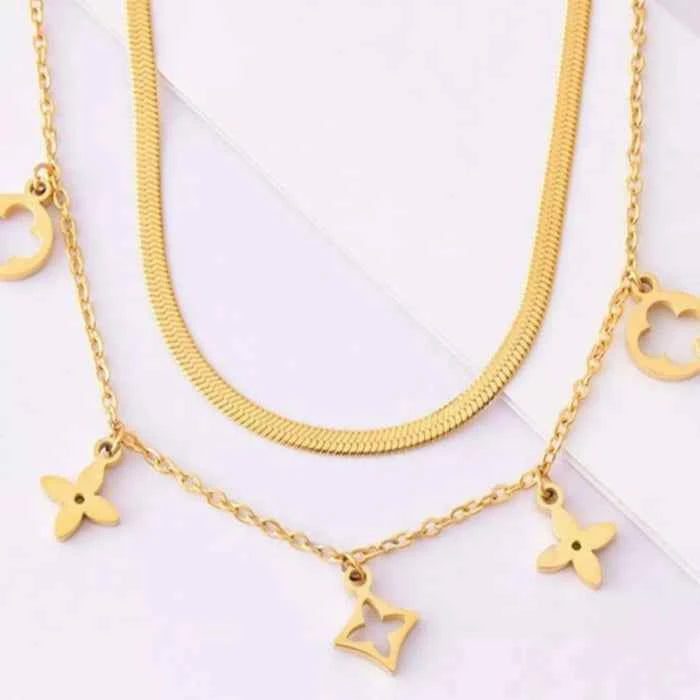 Double layered charm necklace in titanium steel — primary view