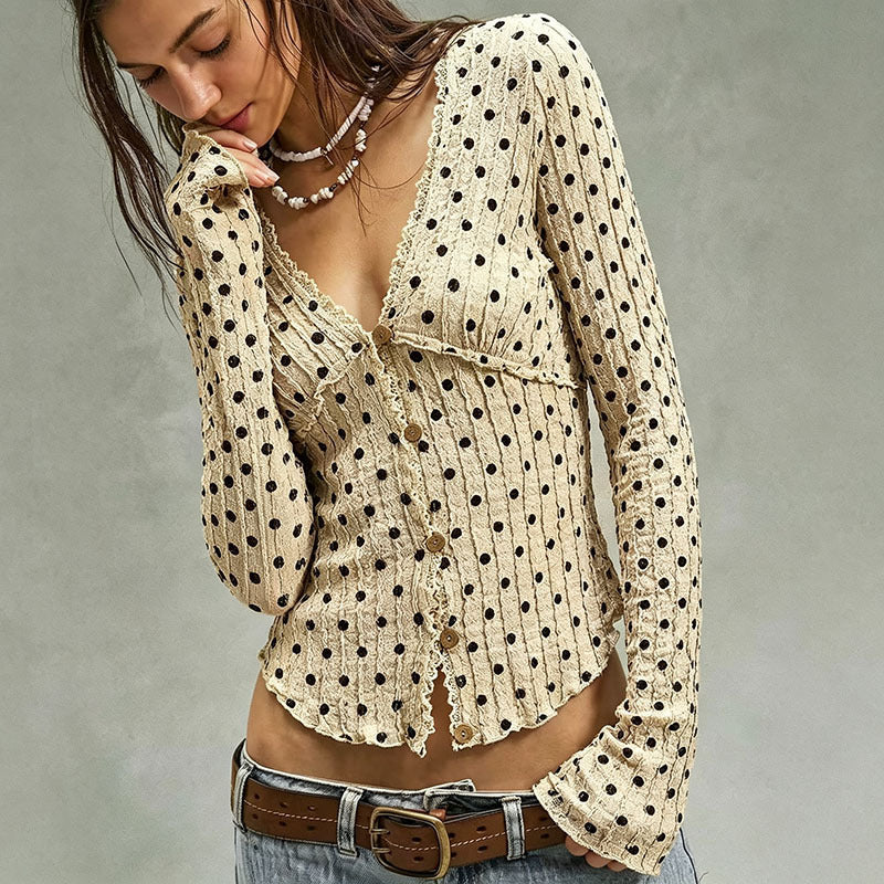 Lace Ruffled Cropped V-Neck Cardigan, product view 7