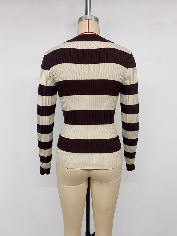 Striped Ribbed Knit Long Sleeve Sweater view 11