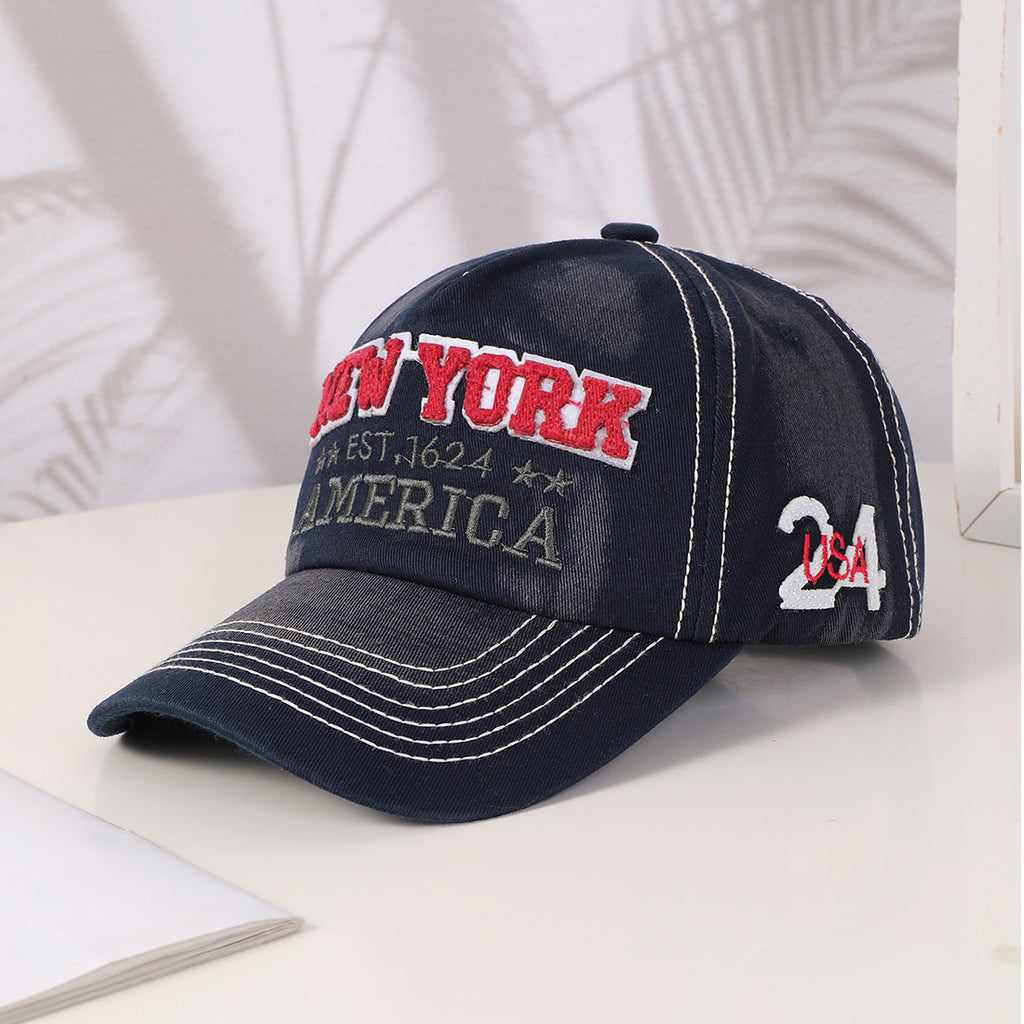 Dark Blue embroidered lettering baseball cap