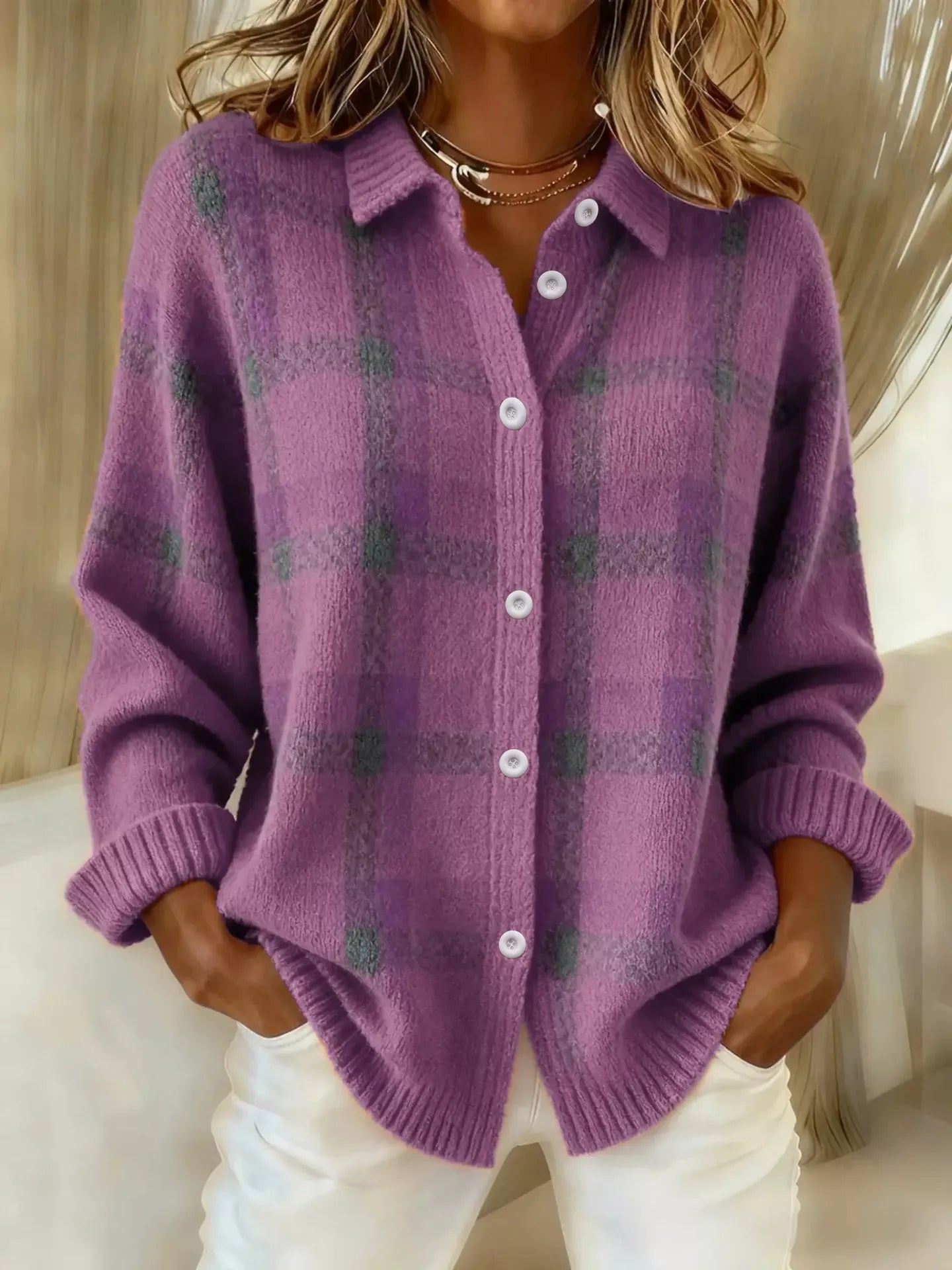 Plaid button-up cardigan — additional view 9