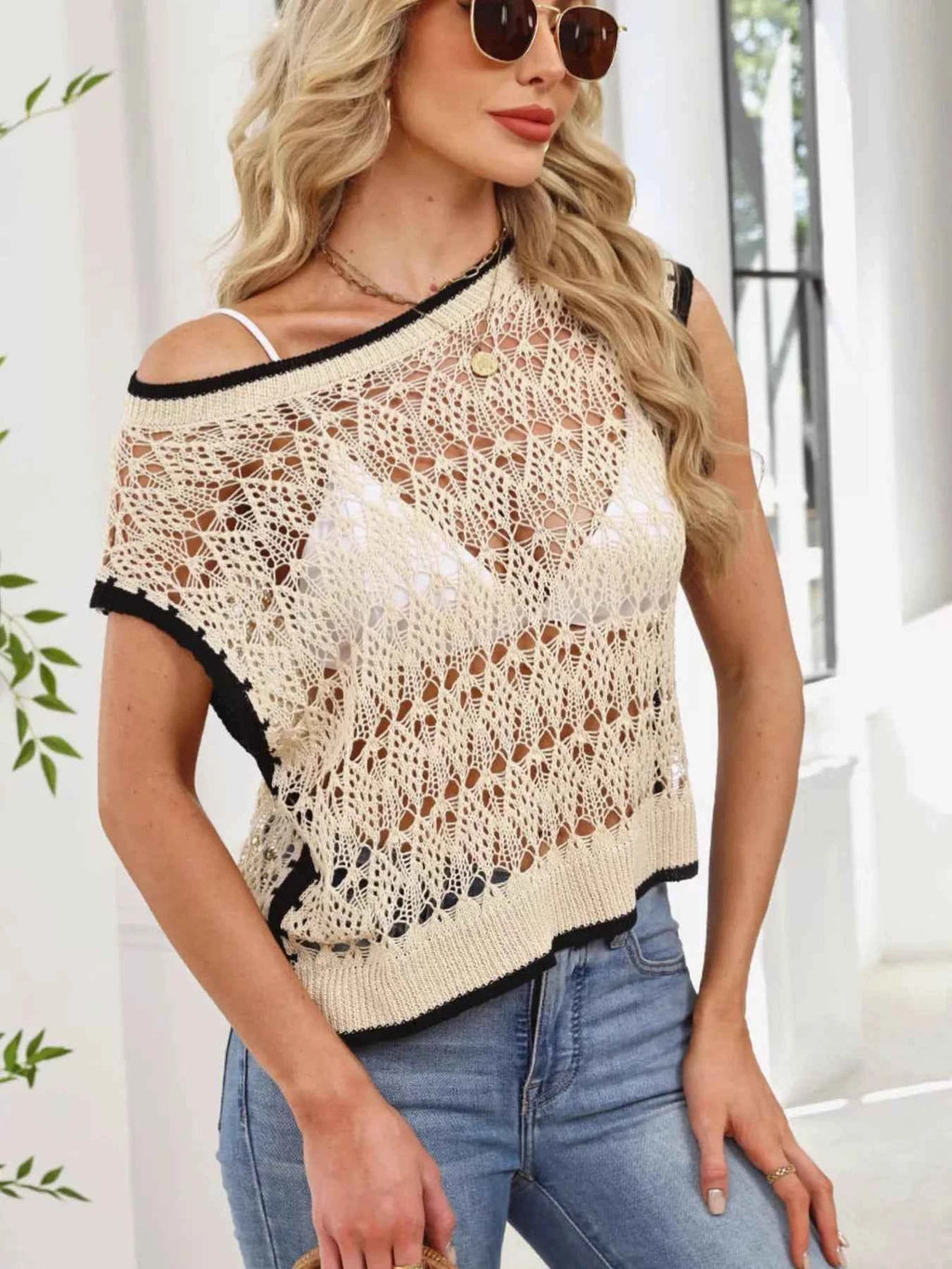 Round neck crochet knit cover-up — additional view 3