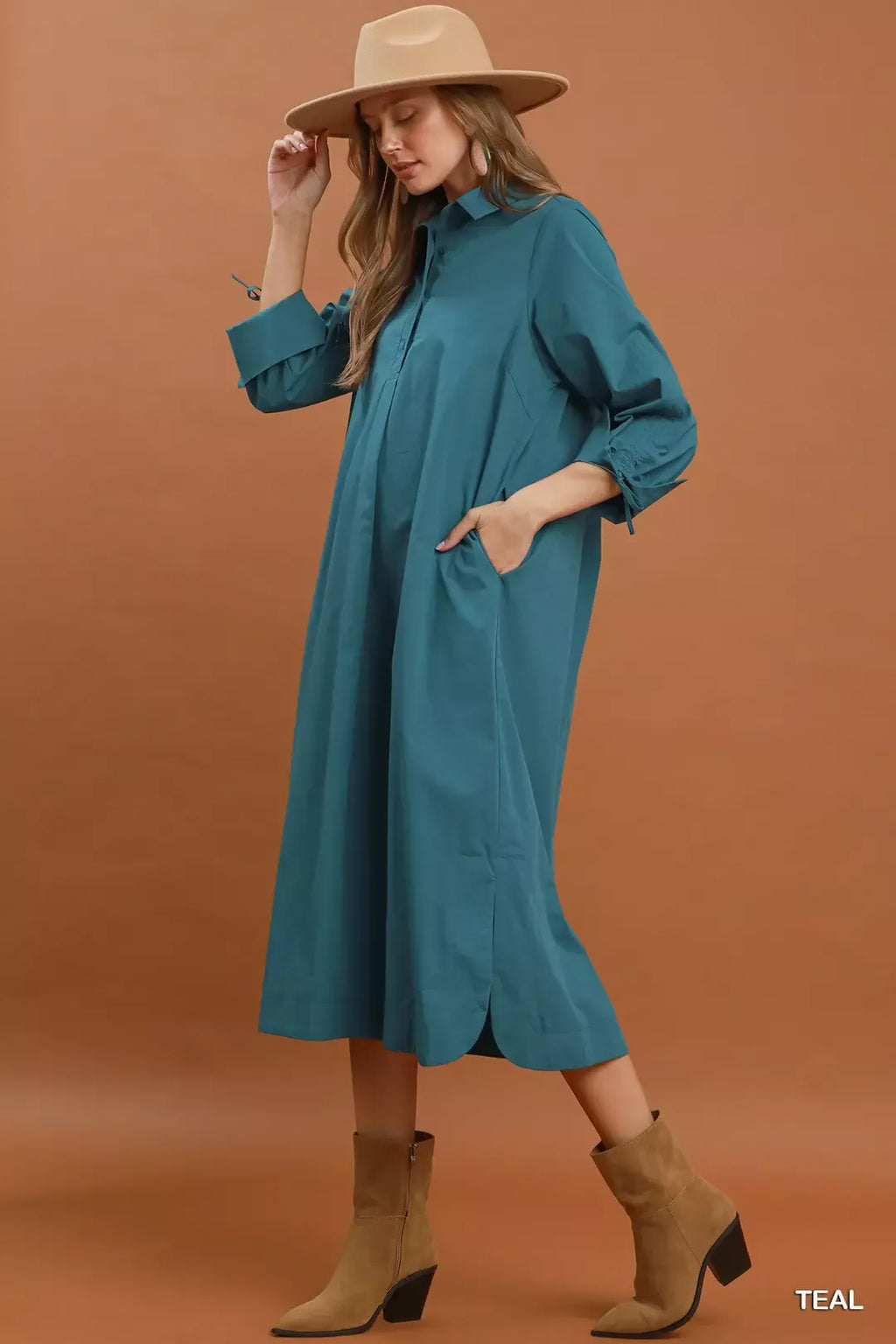 Umgee Collared Button Detail Relaxed Midi Dress — additional view 2