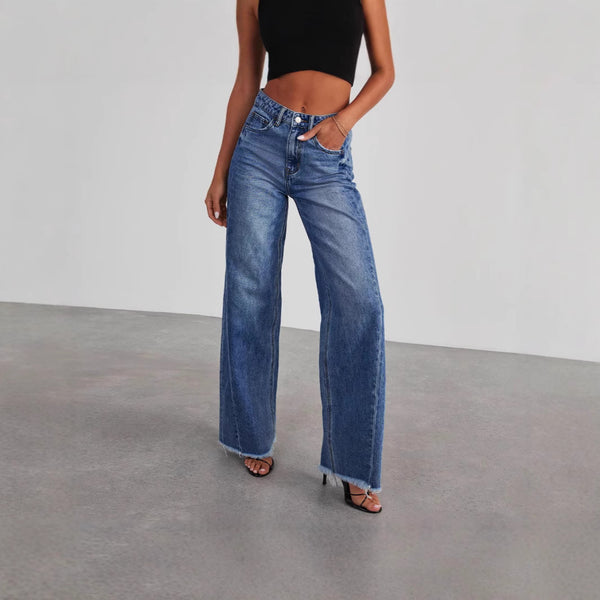 Women's washed straight-leg wide-leg jeans