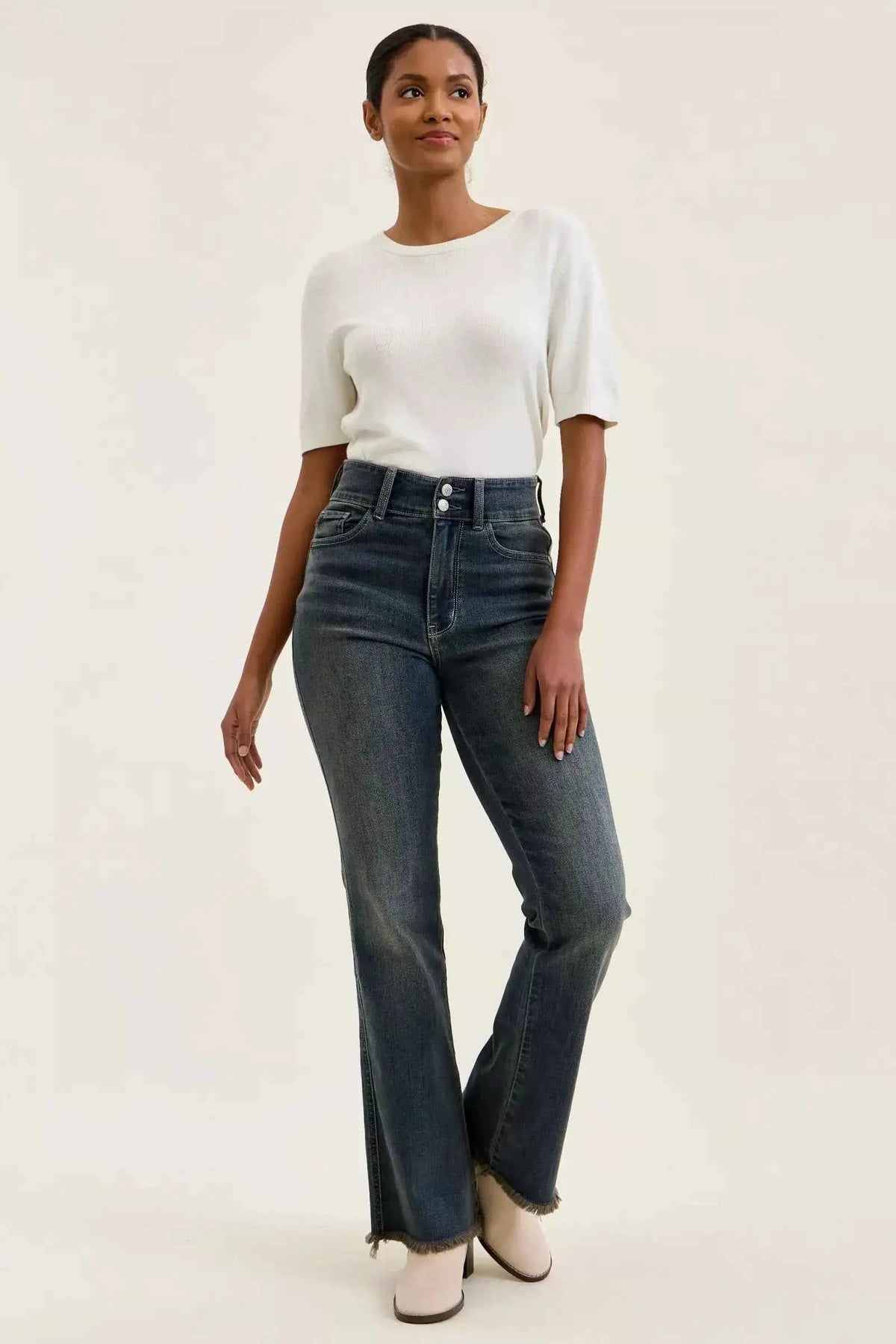 High Waist Frayed Hem Jeans, product view 7