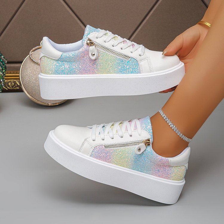 Women's sequin lace-up casual sneakers
