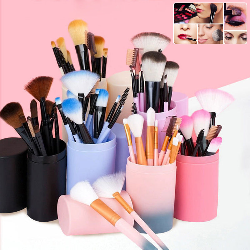 12-Piece Makeup Brush Set with Storage Holder - Face & Eye Brushes, shown in a clear product image