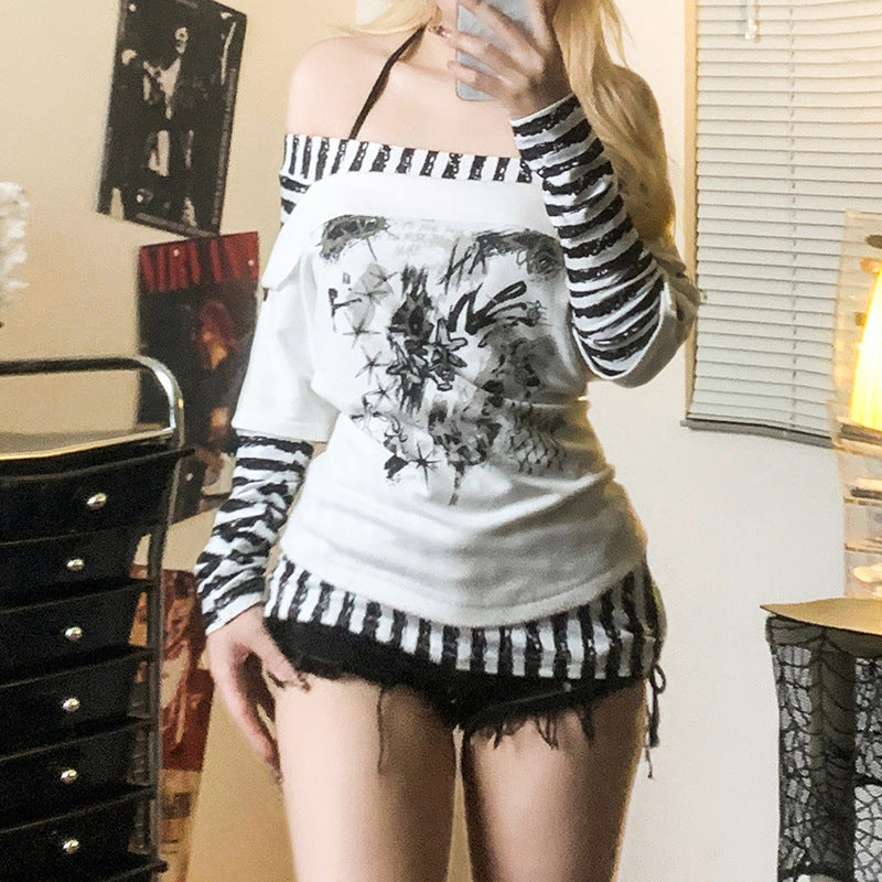 Y2K Striped Off-Shoulder Top additional product view