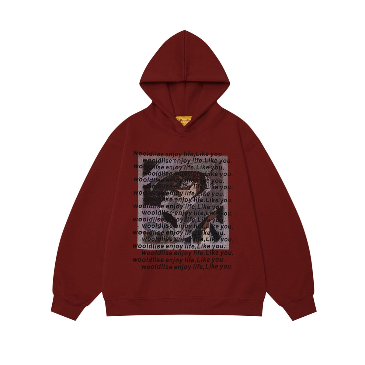 Red letter print loose hoodie for women