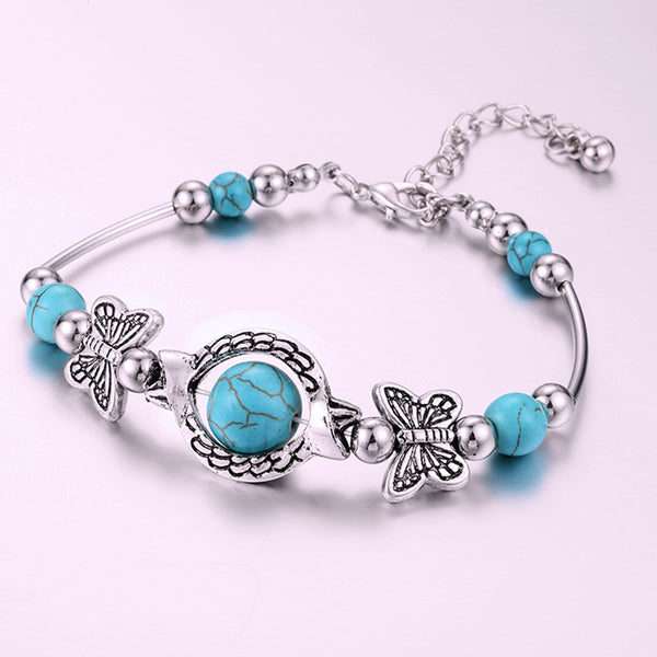 Turquoise Butterfly Alloy Bracelet, close-up product view