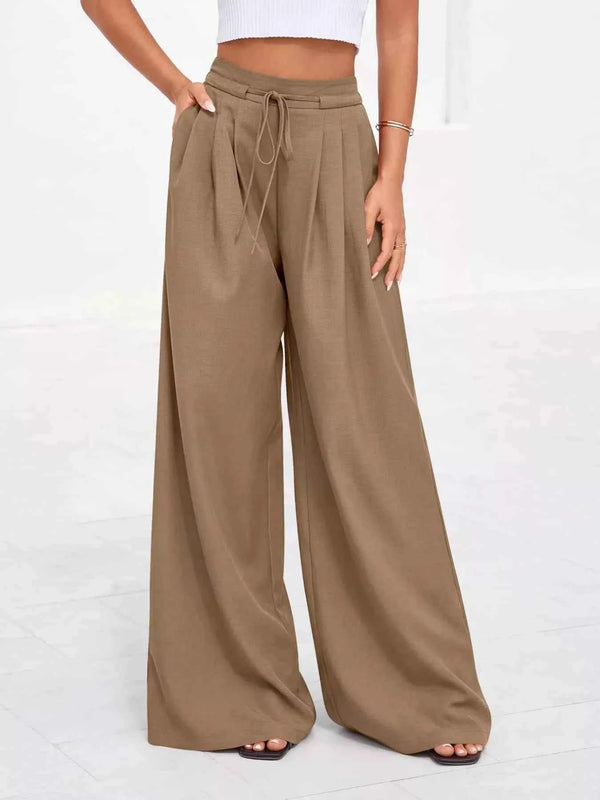 Full Size Plus Size High-Waisted Wide-Leg Pants for Effortless Style-Bottom-Splashis-Splashis