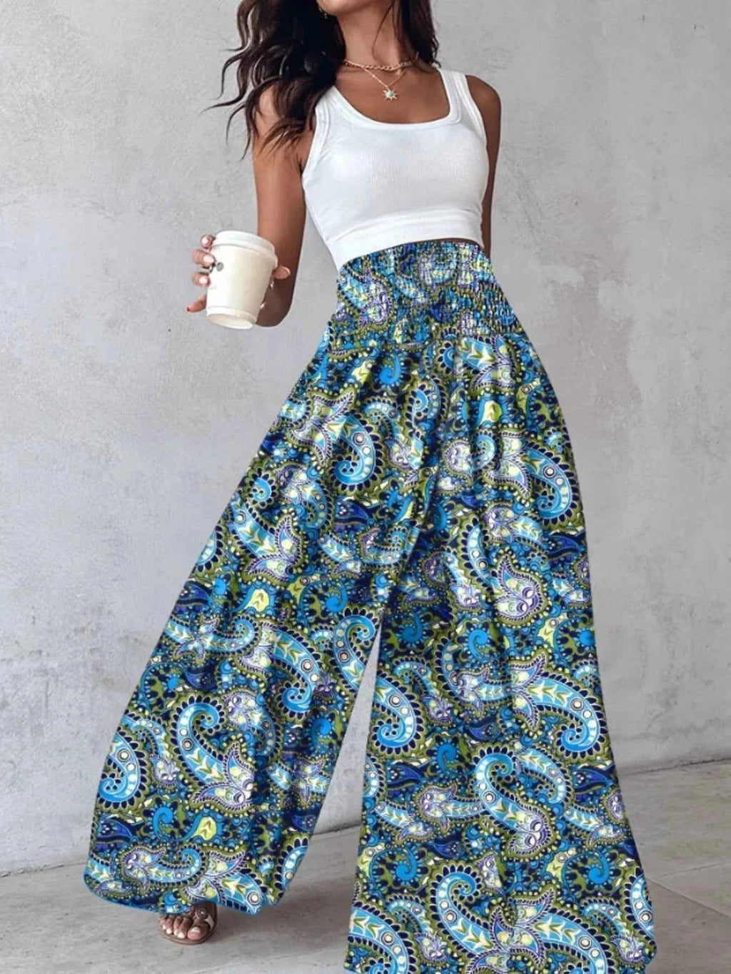 Printed Wide-Leg Pants for Effortless Style and Comfort-Bottom-Splashis-Splashis