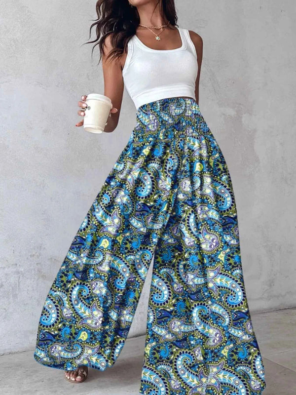 Printed Wide-Leg Pants for Effortless Style and Comfort-Bottom-Splashis-Splashis