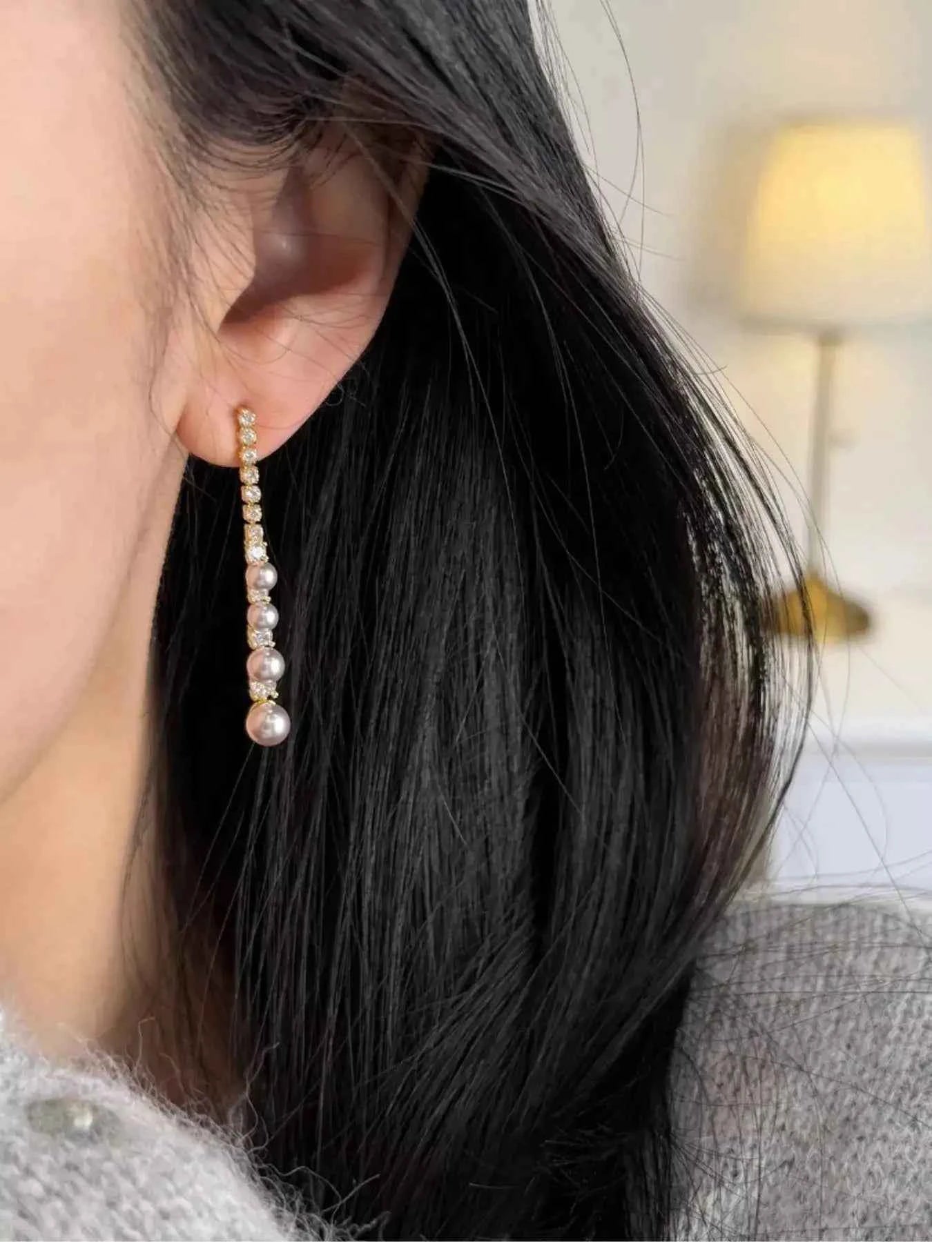 Sparkling pearl and zircon drop earrings — additional view 2