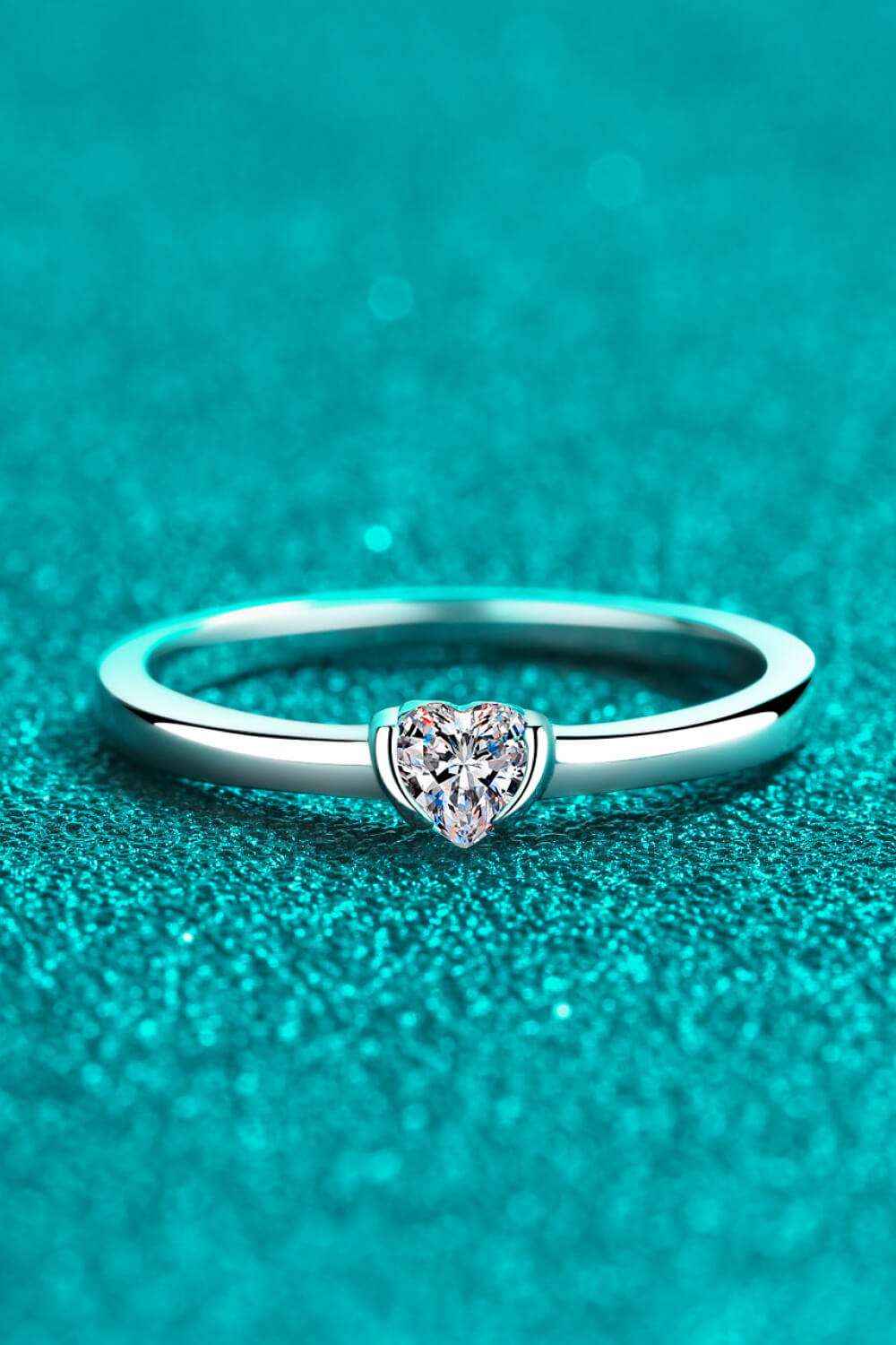 Heart-Shaped Solitaire Ring with Cubic Zirconia, side product view