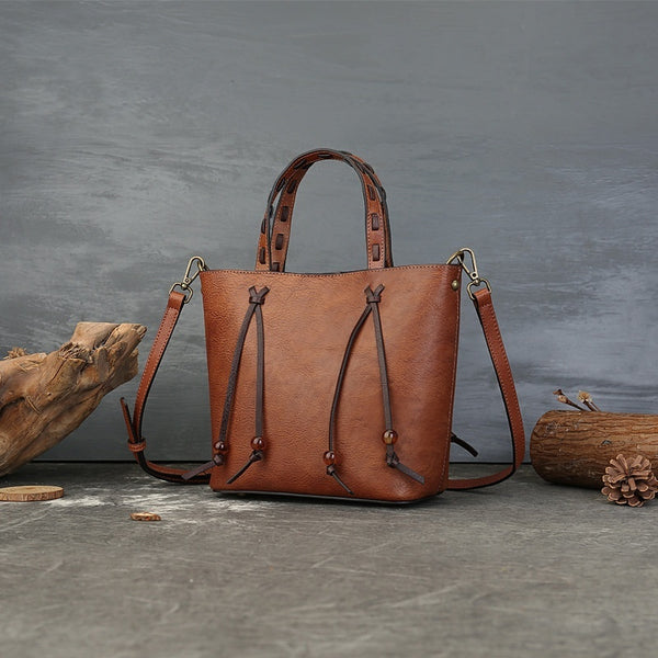 Woven Bucket Bag - PU Leather Minimalist Crossbody Bag for Women, shown in a clear product image