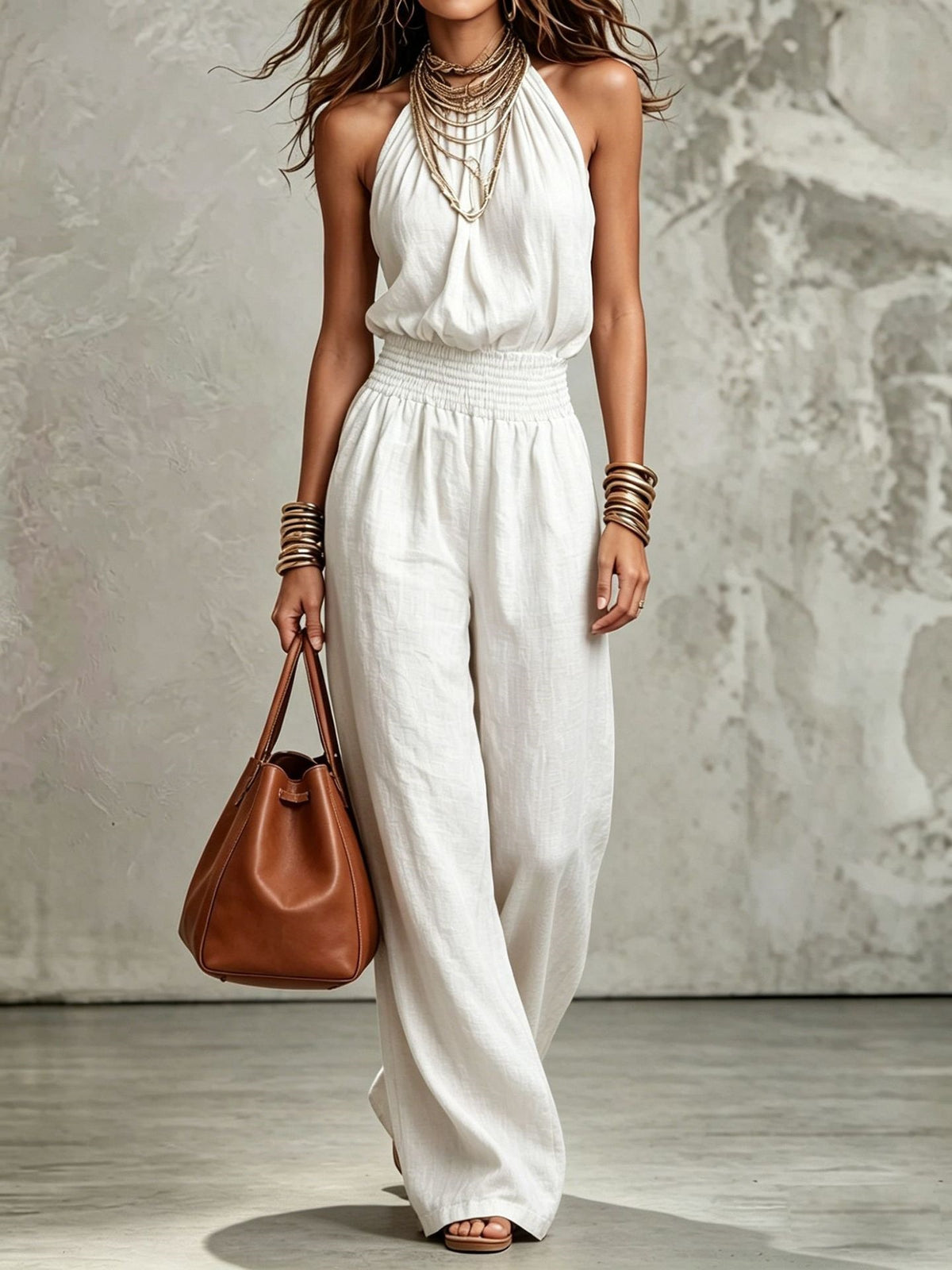 Backless lace-up halter jumpsuit product image