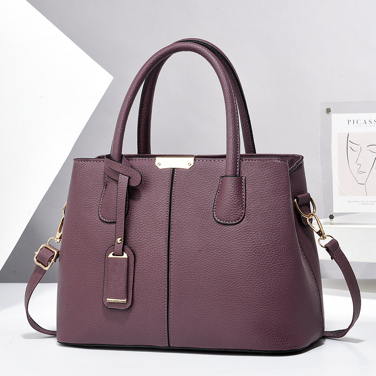 Women's PU Leather Square Tote Bag with Crossbody Strap, product view 14