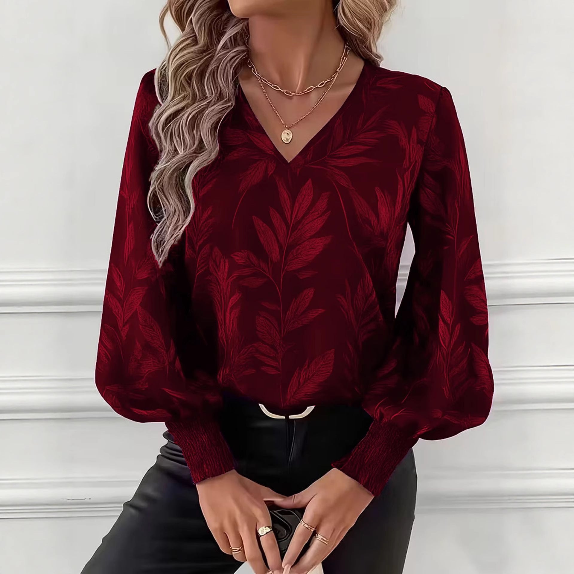 Product detail photo of Printed Long Sleeve Ruffled Shirt, Women’s Shirt, everyday style, printed long sleeve ruffled shirt