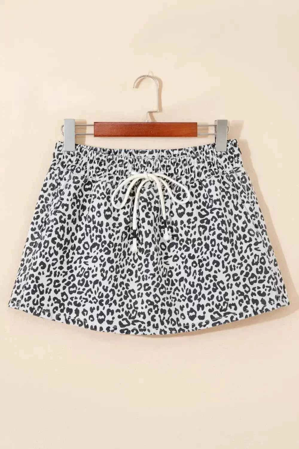 Leopard print denim skort with tassel drawstring — additional view 5