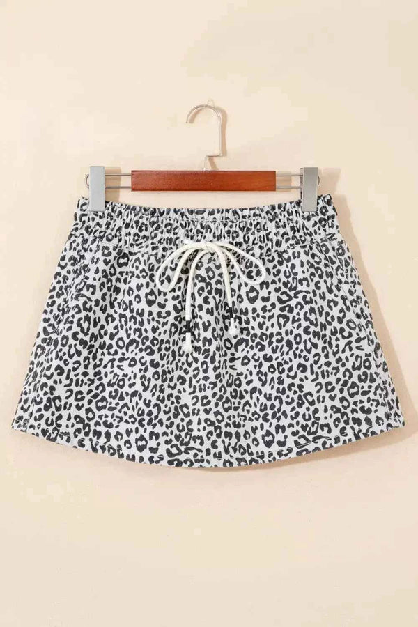 Leopard print denim skort with tassel drawstring — additional view 5