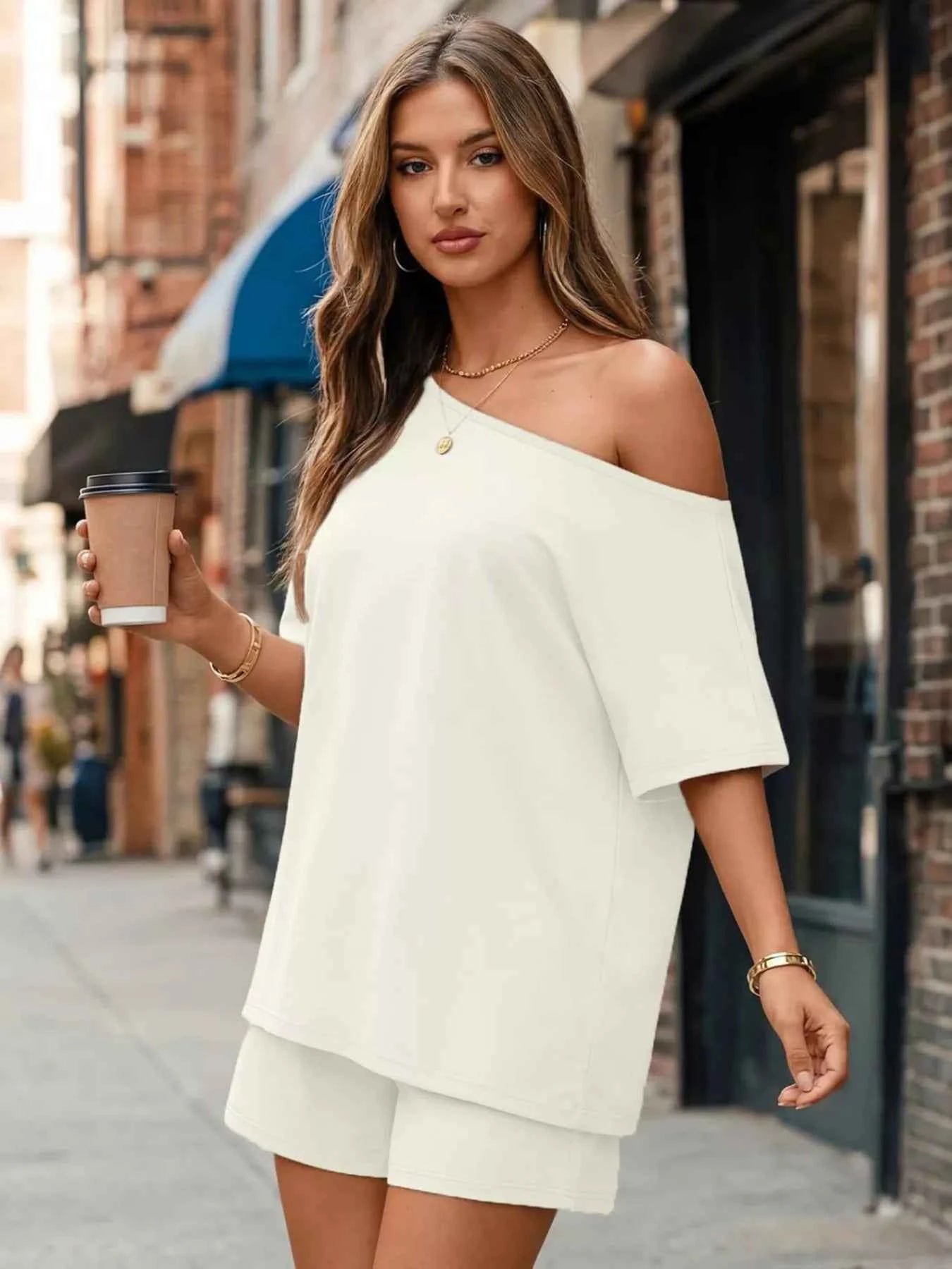 Plus Size Lounge Set Boat Neck Tee & Shorts — product detail view 29