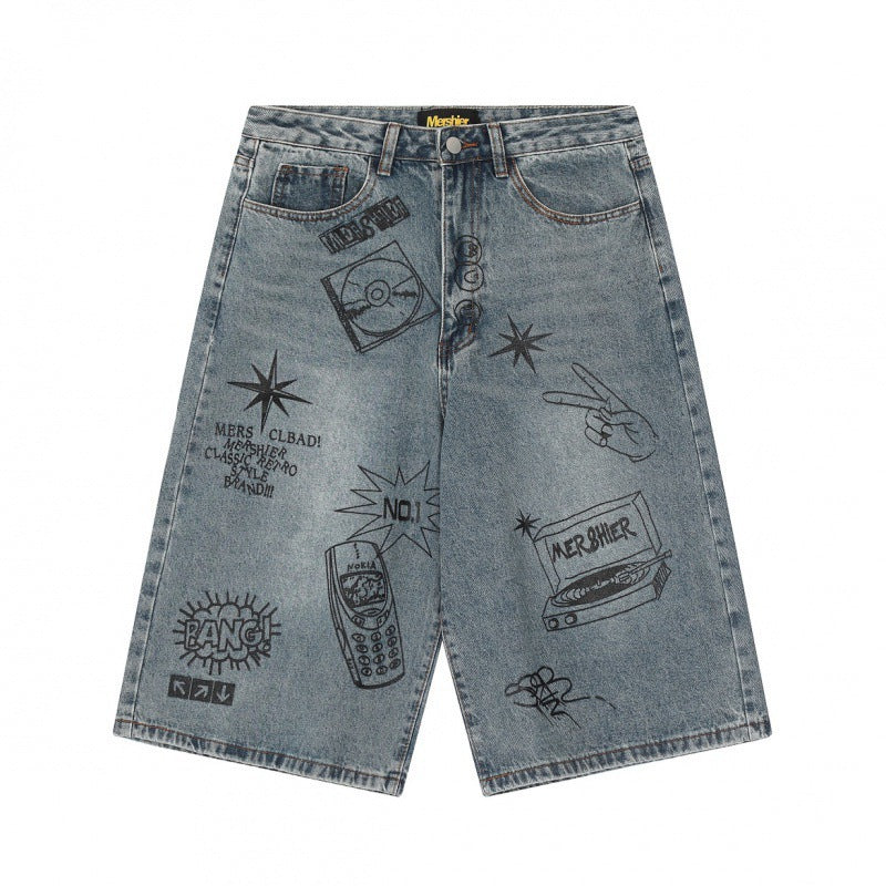 Blue Graphic Cropped Pants, front product view