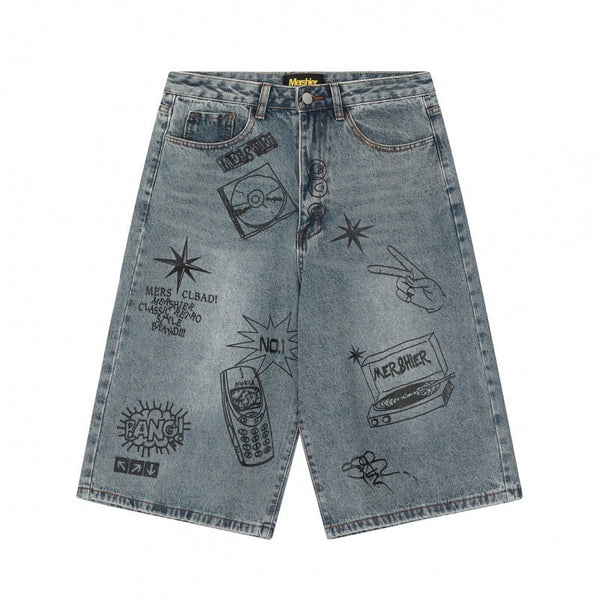 Blue Graphic Cropped Pants, front product view