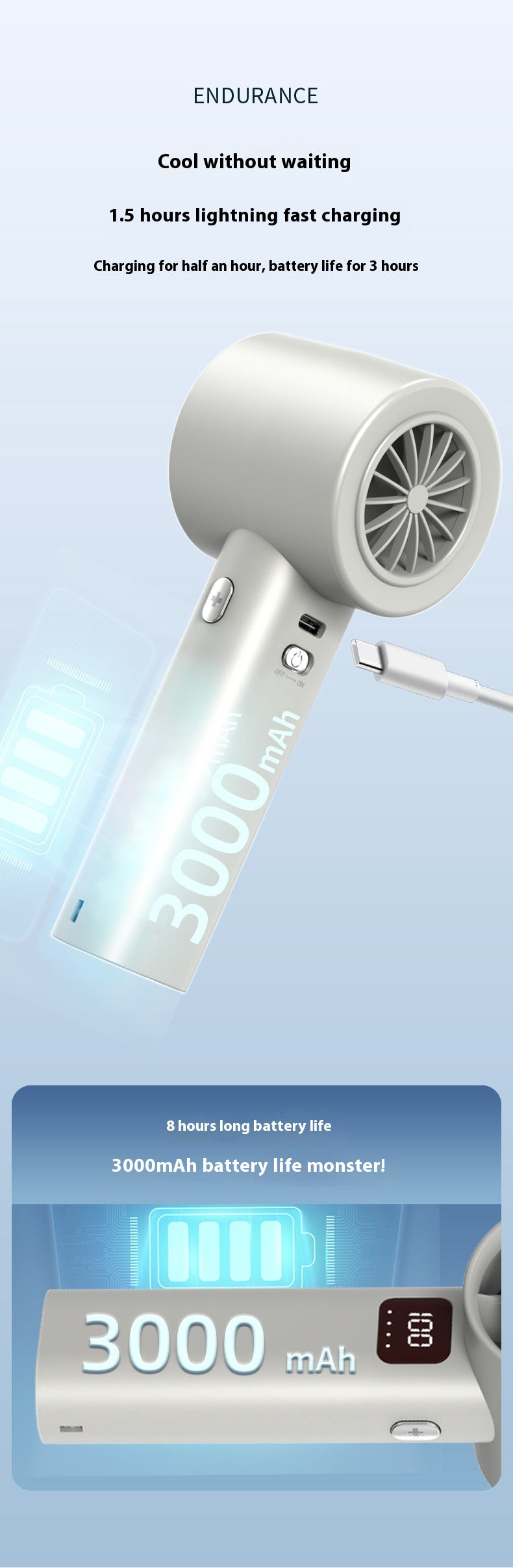 Portable Turbine Handheld Fan, side product view