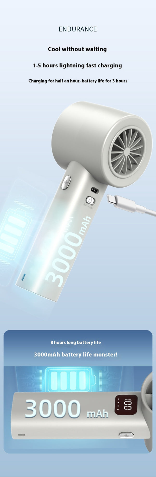 Portable Turbine Handheld Fan, side product view