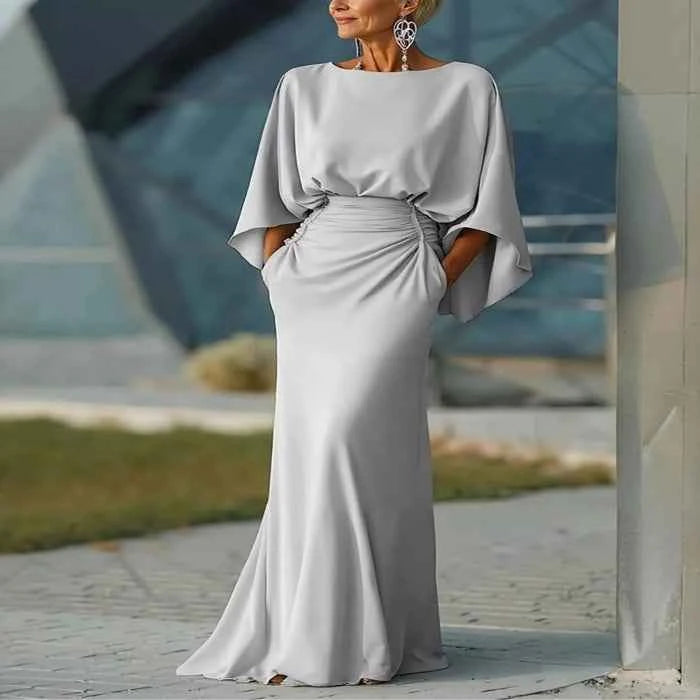 Batwing sleeve ruched maxi dress — primary view