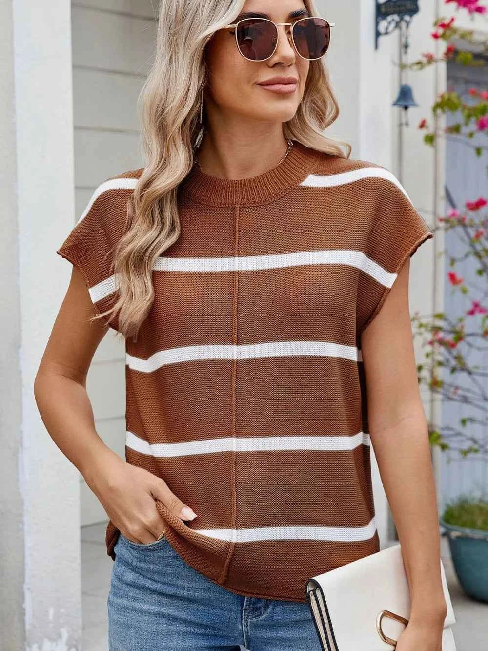 Exposed seam striped knit top — additional view 2