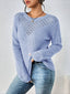Blue crochet knit long-sleeve sweater for women