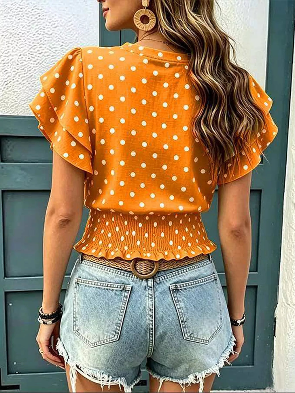 Polka dot ruffle sleeve blouse — additional view 8
