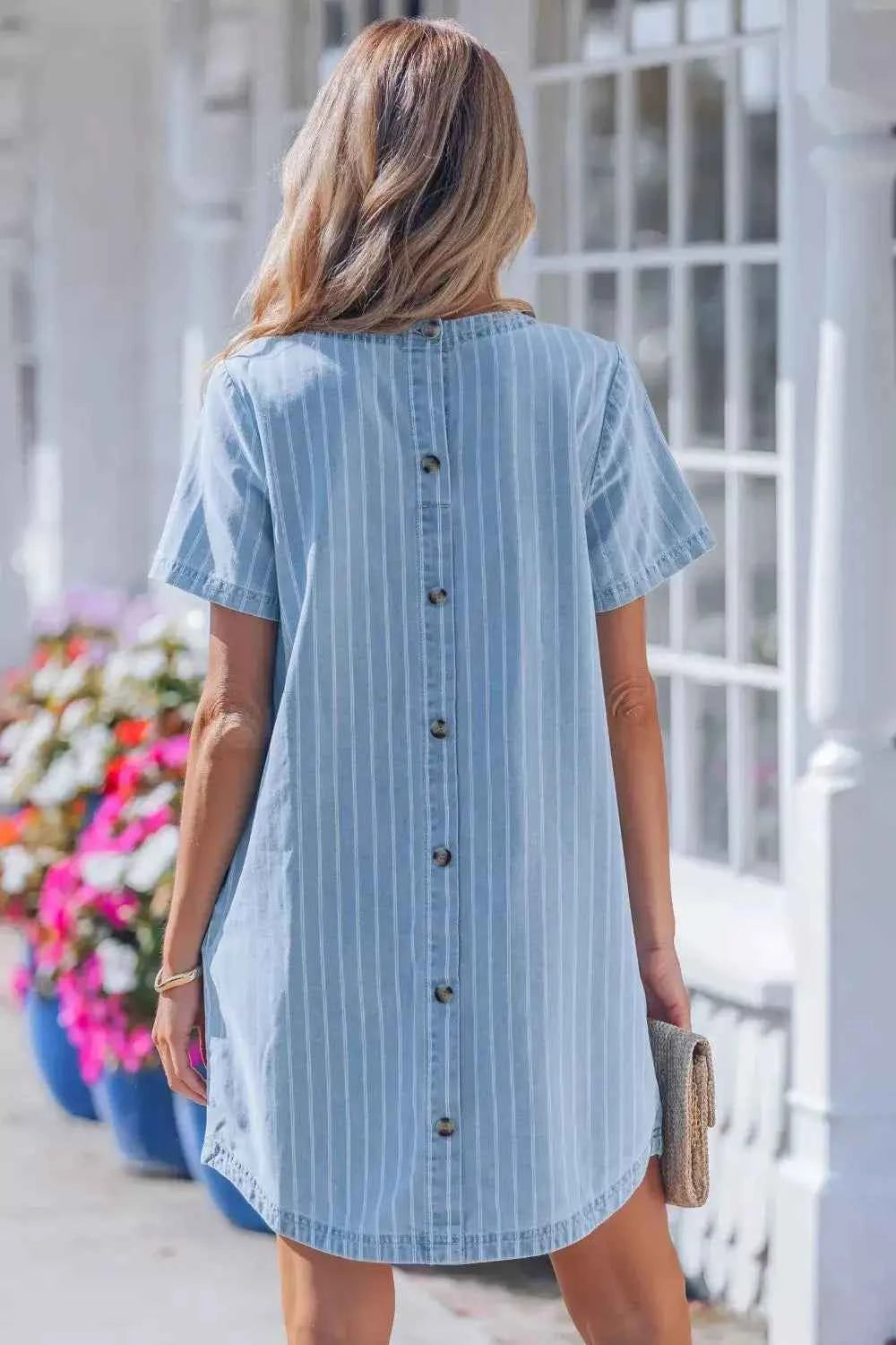Stylish Stripe Denim Mini Dress Imagen secundaria del producto