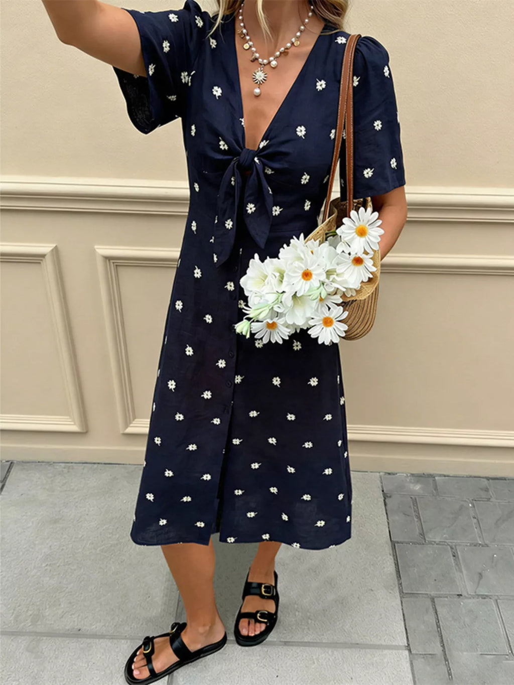 Daisy Print Tie-Front Midi Dress — additional view 2