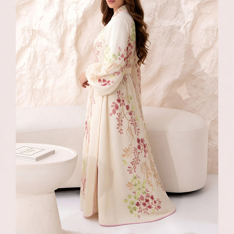 Product detail photo of Printed Lantern Sleeve Tassel Dress, everyday style, printed lantern sleeve tassel dress