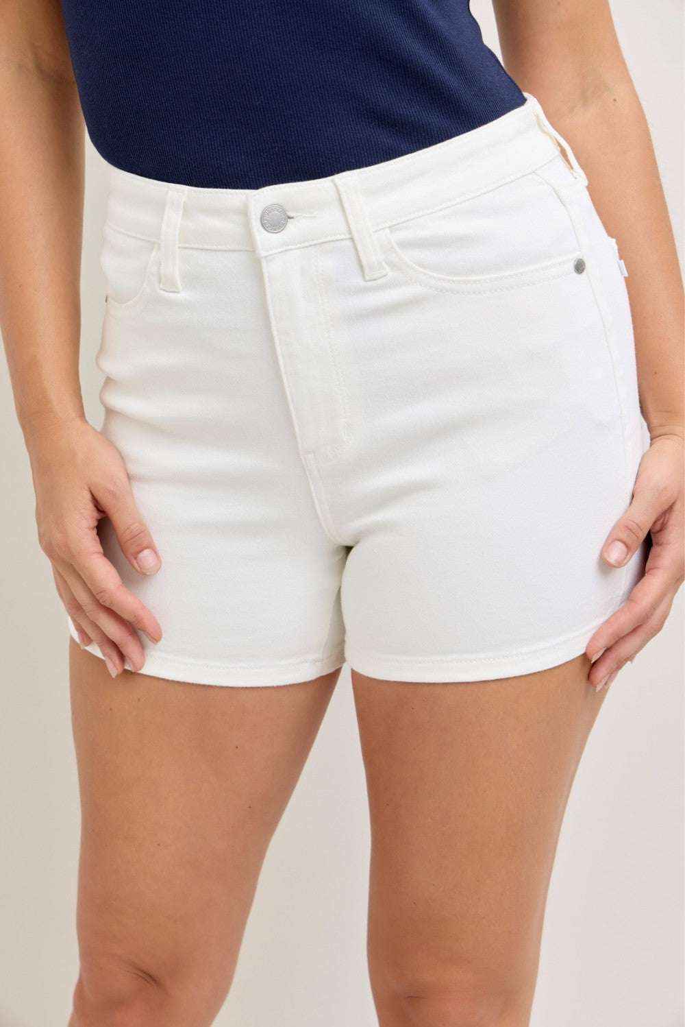 Plus size high-waisted slim shorts — additional view 6