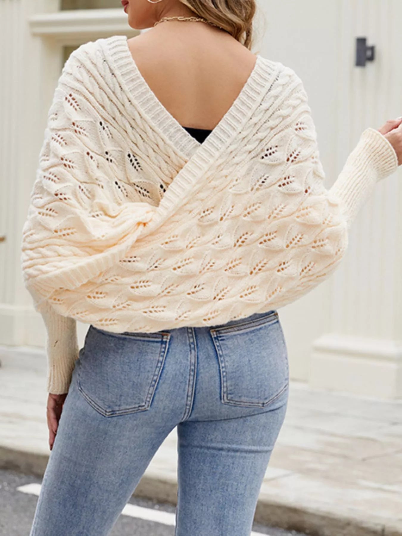 Cable Knit Batwing Sleeve Sweater view 12