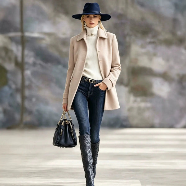 Patterned button-front short coat for women