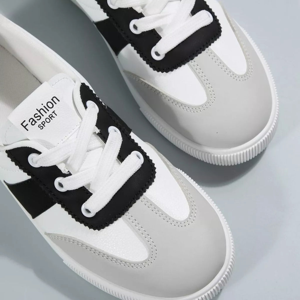 Round toe lace up sneakers in black and red — additional view 3