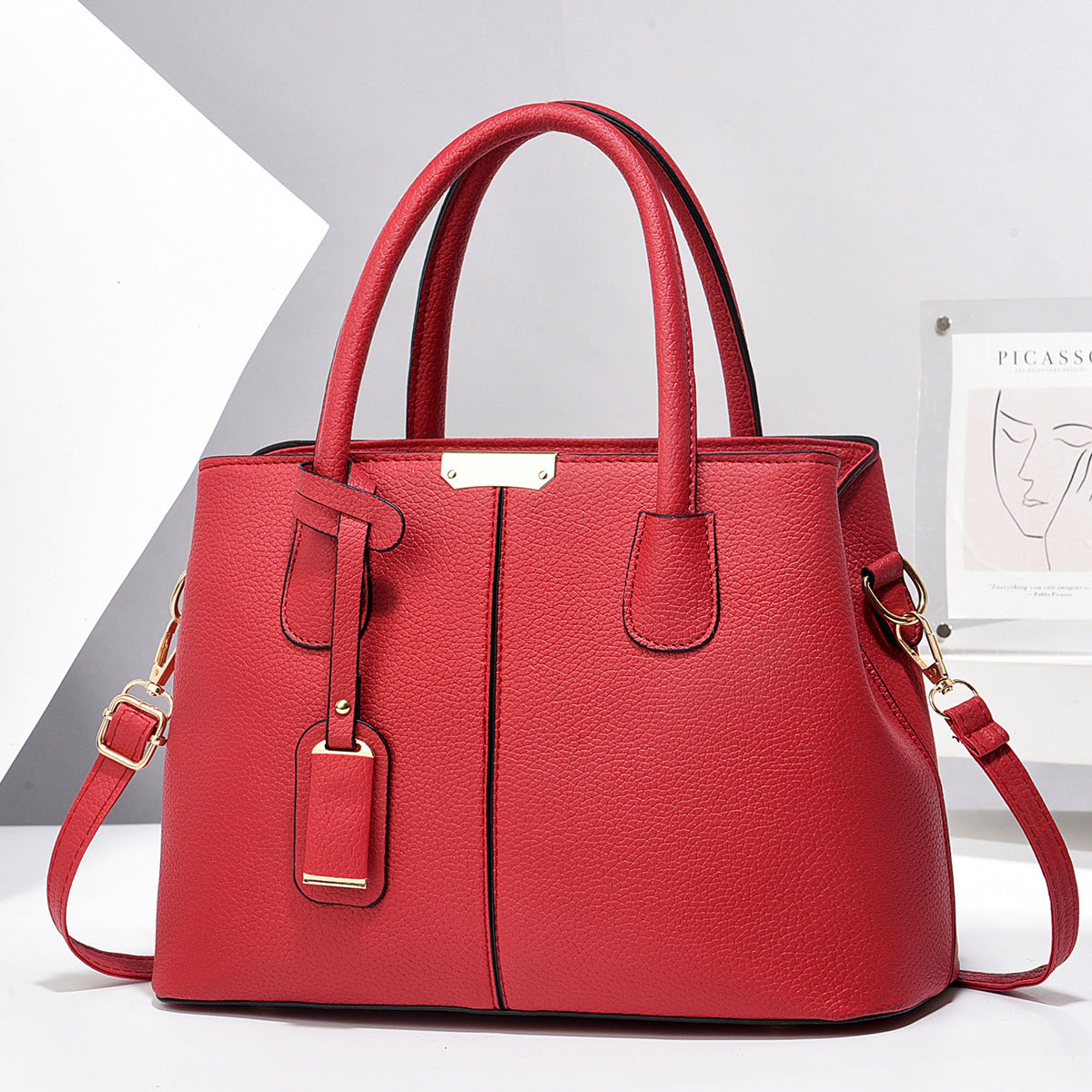 Women's PU Leather Square Tote Bag with Crossbody Strap, product view 15