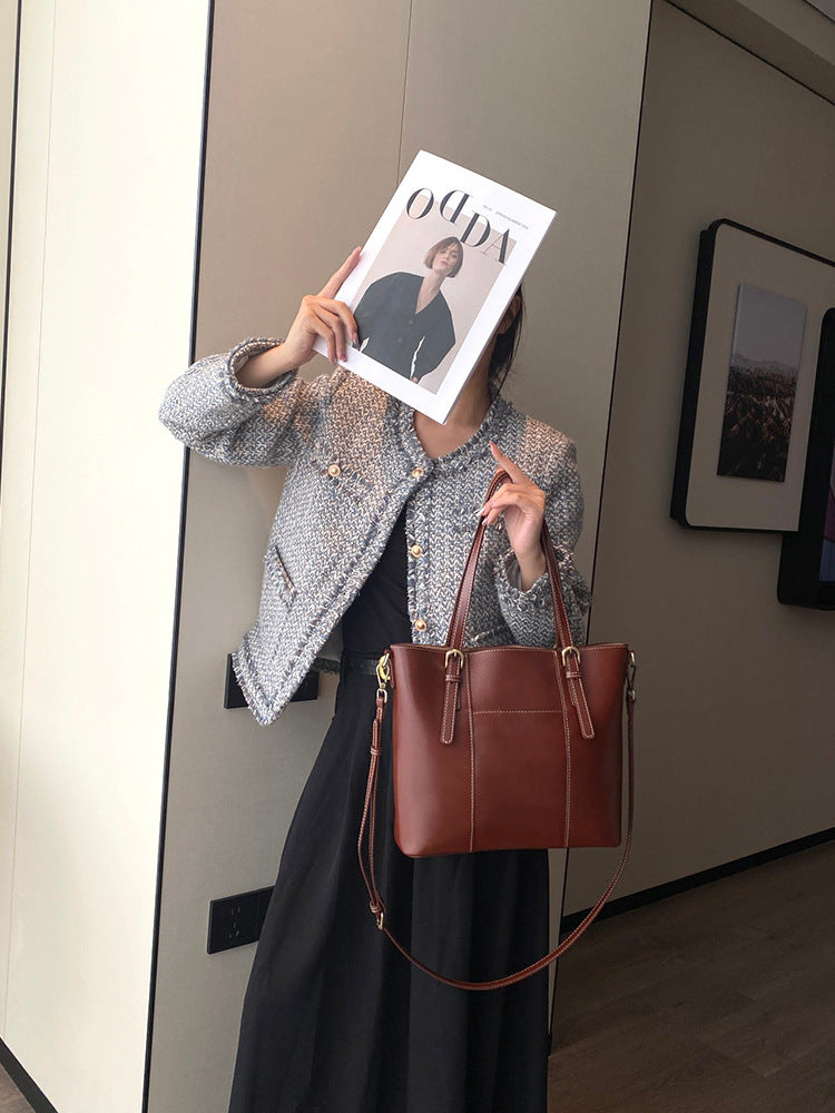 Faux Leather Tote Bag with Adjustable Strap, close-up product view