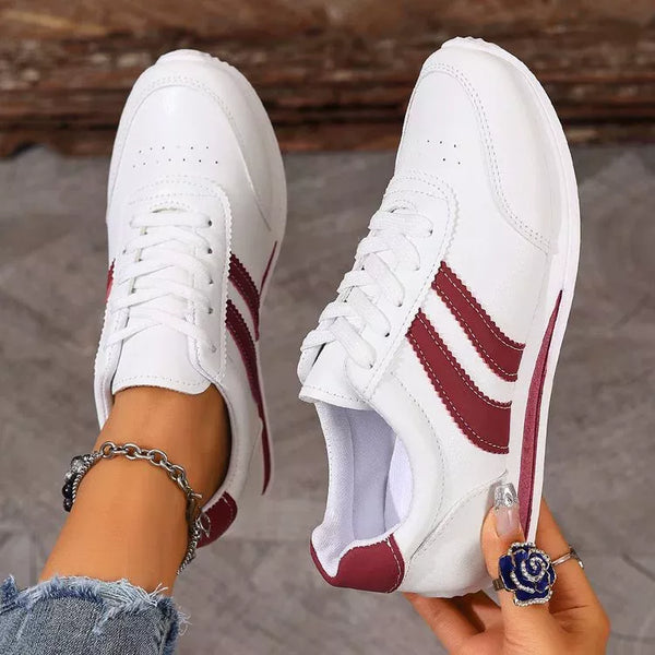 Round toe lace up sneakers in blue and wine red — additional view 4