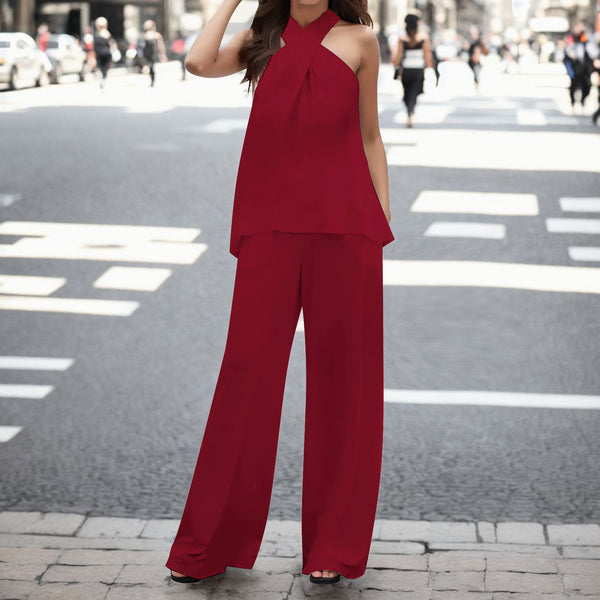 Women’s Halter Top & Wide-Leg Pants Set, shown in a clear product image