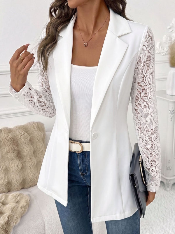 One-button lace-panel blazer for women