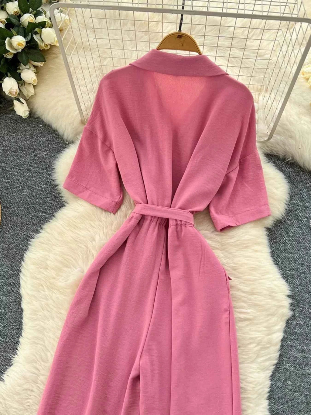 Belted Tie Waist Wide Leg Jumpsuit-Jumpsuit-Splashis-Splashis